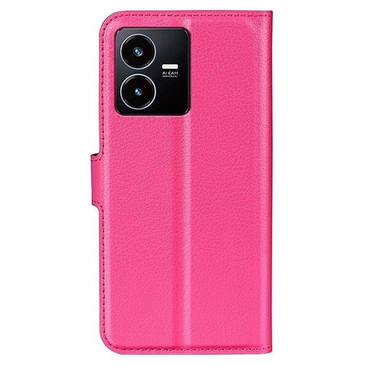 For vivo Y22s 4G Litchi Texture PU Leather + TPU Full Protection Case Wallet Stand Phone Cover - Rose