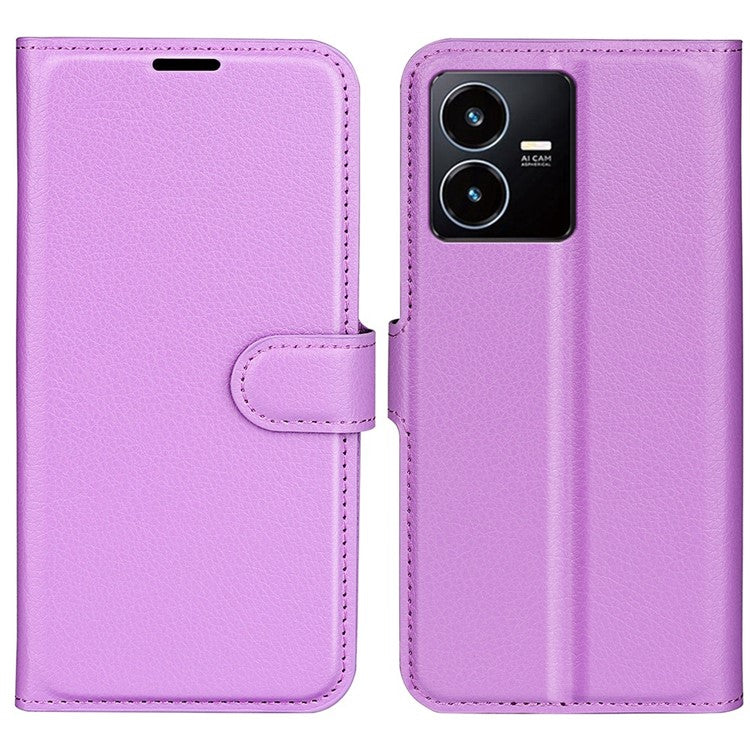 For vivo Y22s 4G Litchi Texture PU Leather + TPU Full Protection Case Wallet Stand Phone Cover - Purple