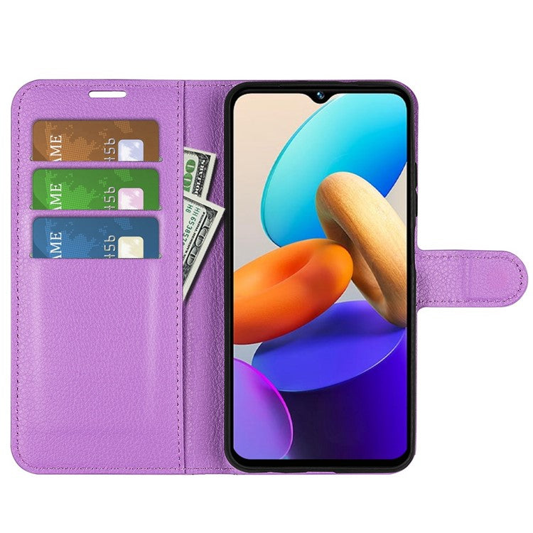 For vivo Y22s 4G Litchi Texture PU Leather + TPU Full Protection Case Wallet Stand Phone Cover - Purple