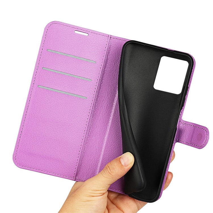 For vivo Y22s 4G Litchi Texture PU Leather + TPU Full Protection Case Wallet Stand Phone Cover - Purple