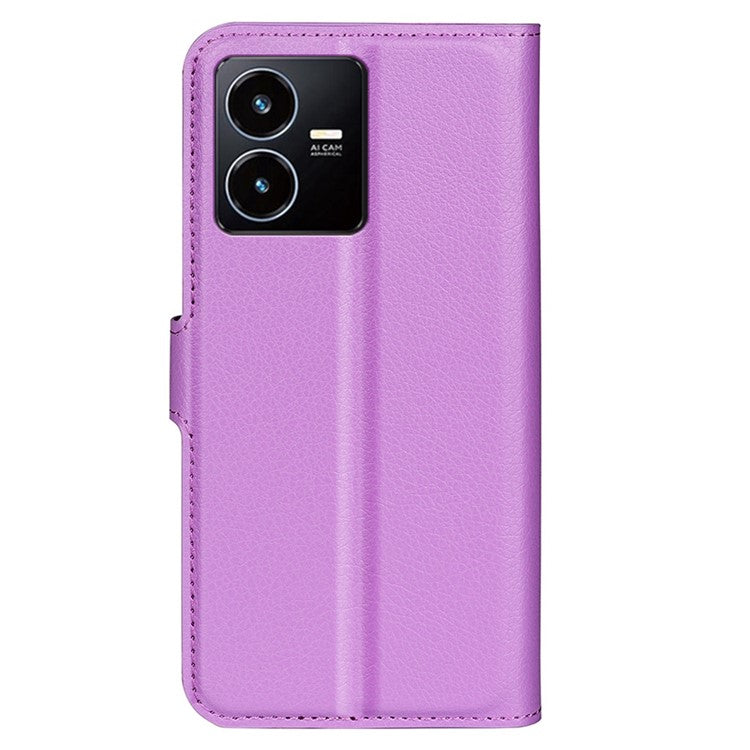 For vivo Y22s 4G Litchi Texture PU Leather + TPU Full Protection Case Wallet Stand Phone Cover - Purple