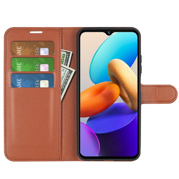 For vivo Y22s 4G Litchi Texture PU Leather + TPU Full Protection Case Wallet Stand Phone Cover - Brown