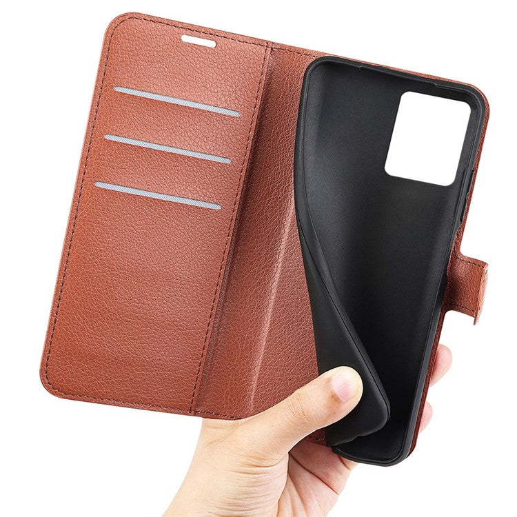 For vivo Y22s 4G Litchi Texture PU Leather + TPU Full Protection Case Wallet Stand Phone Cover - Brown