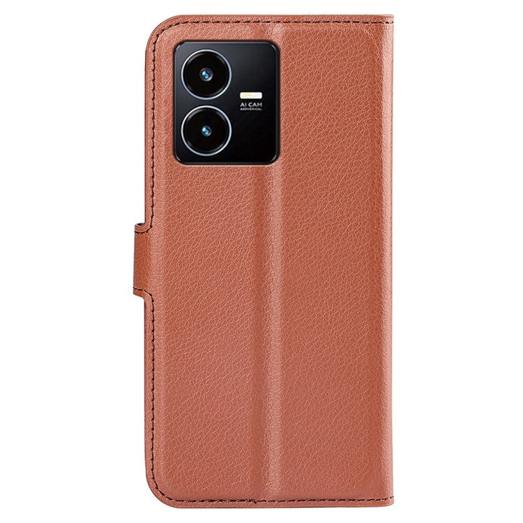 For vivo Y22s 4G Litchi Texture PU Leather + TPU Full Protection Case Wallet Stand Phone Cover - Brown