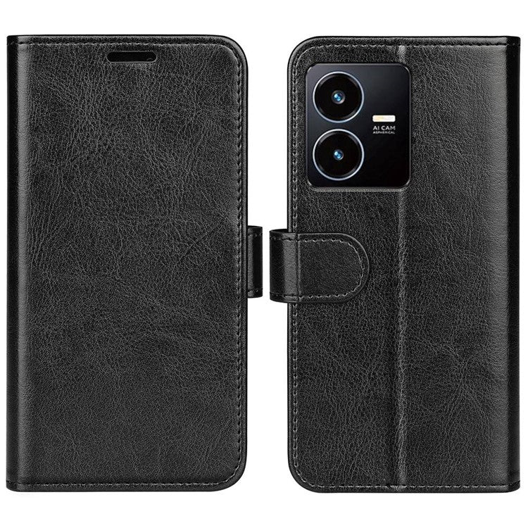 Crazy Horse Texture Phone Case for vivo Y22s 4G, PU Leather + TPU Anti-drop Cover with Stand Wallet - Black