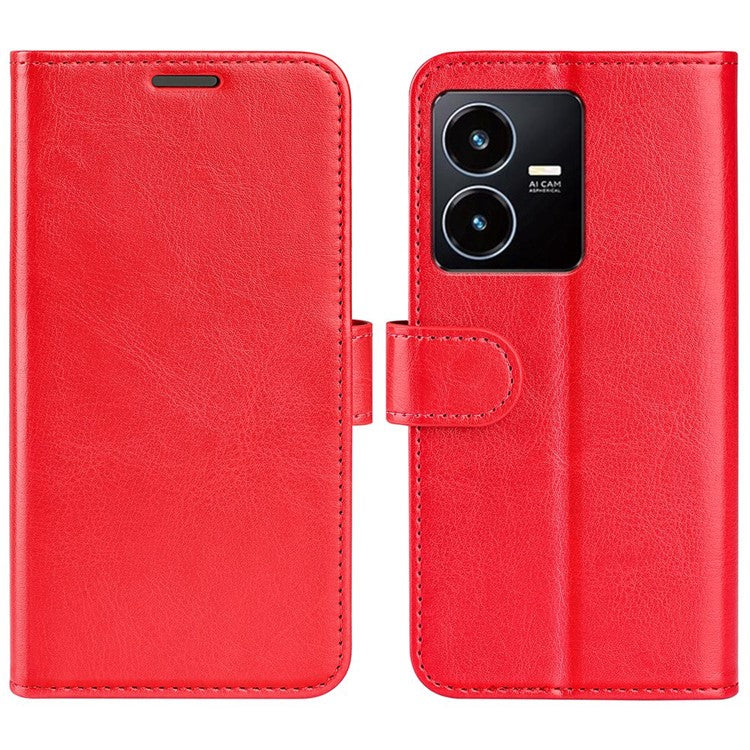 Crazy Horse Texture Phone Case for vivo Y22s 4G, PU Leather + TPU Anti-drop Cover with Stand Wallet - Red