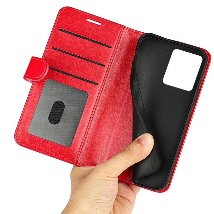 Crazy Horse Texture Phone Case for vivo Y22s 4G, PU Leather + TPU Anti-drop Cover with Stand Wallet - Red