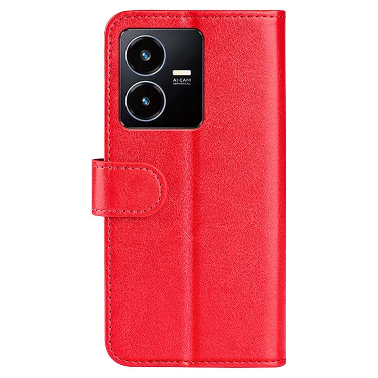 Crazy Horse Texture Phone Case for vivo Y22s 4G, PU Leather + TPU Anti-drop Cover with Stand Wallet - Red