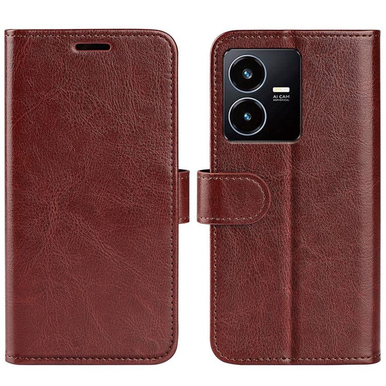 Crazy Horse Texture Phone Case for vivo Y22s 4G, PU Leather + TPU Anti-drop Cover with Stand Wallet - Brown