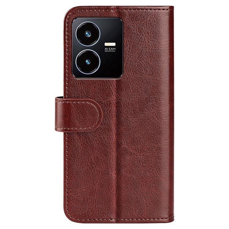 Crazy Horse Texture Phone Case for vivo Y22s 4G, PU Leather + TPU Anti-drop Cover with Stand Wallet - Brown