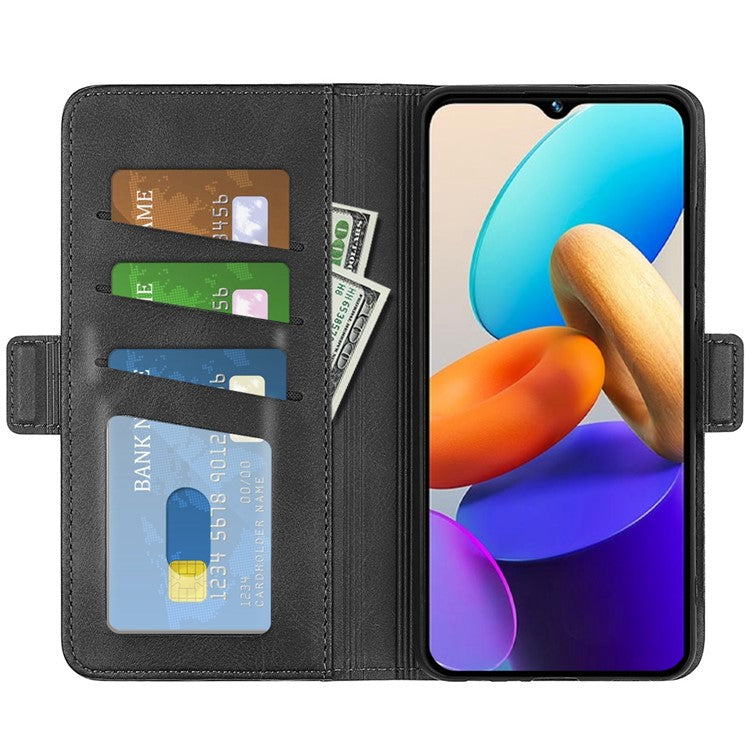 For vivo Y22s 4G Calf Texture PU Leather Wallet Stand Case Anti-scratch Dual Magnetic Clasp Phone Cover - Black