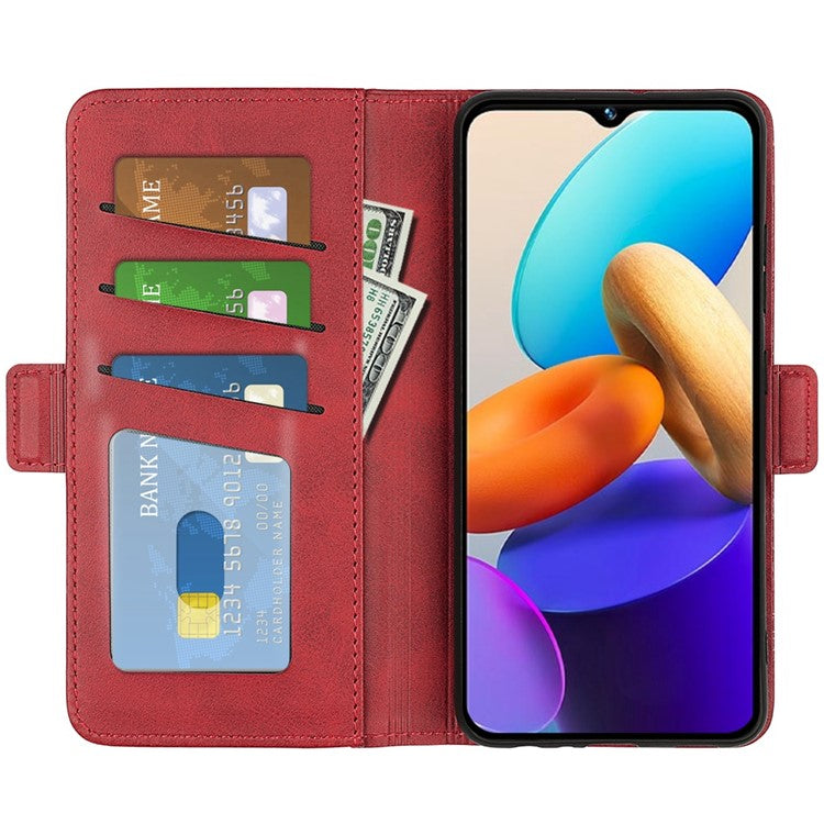 For vivo Y22s 4G Calf Texture PU Leather Wallet Stand Case Anti-scratch Dual Magnetic Clasp Phone Cover - Red