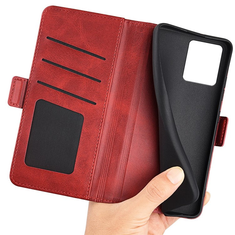 For vivo Y22s 4G Calf Texture PU Leather Wallet Stand Case Anti-scratch Dual Magnetic Clasp Phone Cover - Red