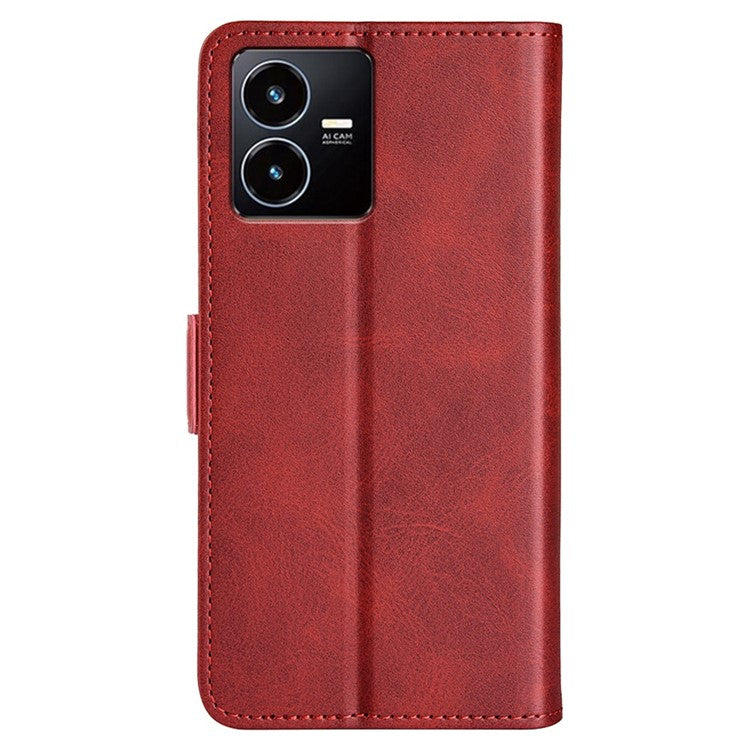 For vivo Y22s 4G Calf Texture PU Leather Wallet Stand Case Anti-scratch Dual Magnetic Clasp Phone Cover - Red