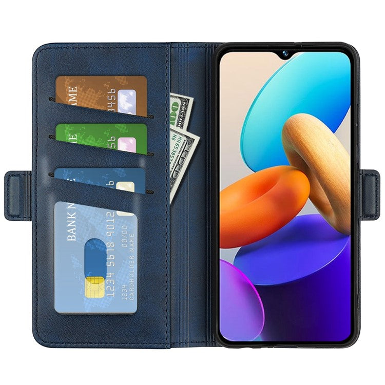 For vivo Y22s 4G Calf Texture PU Leather Wallet Stand Case Anti-scratch Dual Magnetic Clasp Phone Cover - Blue