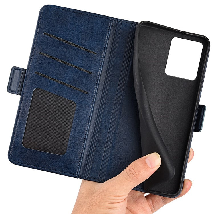 For vivo Y22s 4G Calf Texture PU Leather Wallet Stand Case Anti-scratch Dual Magnetic Clasp Phone Cover - Blue