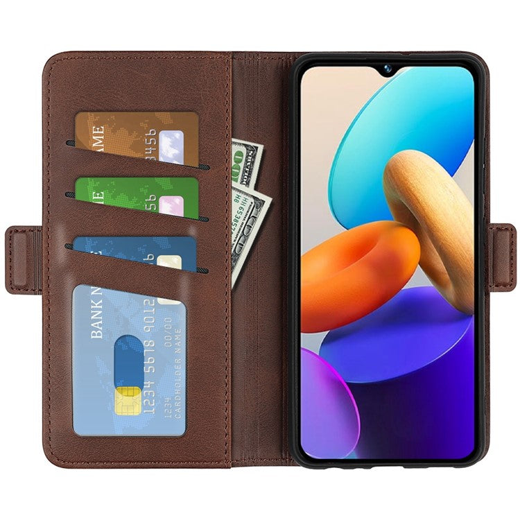 For vivo Y22s 4G Calf Texture PU Leather Wallet Stand Case Anti-scratch Dual Magnetic Clasp Phone Cover - Brown