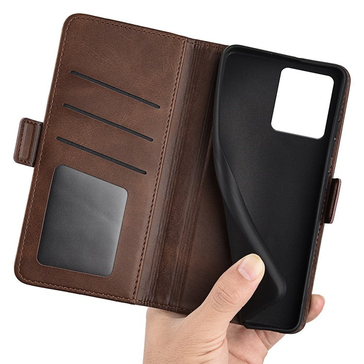 For vivo Y22s 4G Calf Texture PU Leather Wallet Stand Case Anti-scratch Dual Magnetic Clasp Phone Cover - Brown