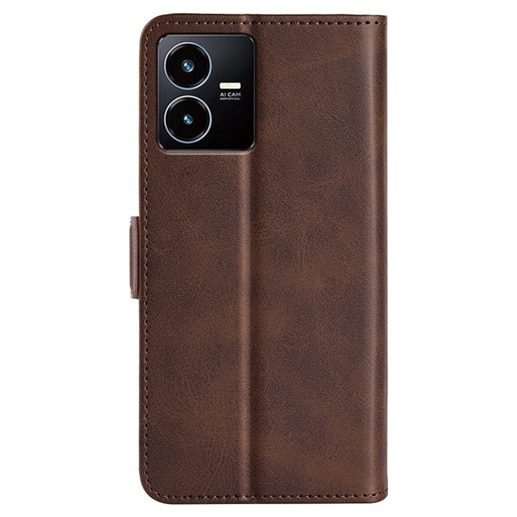 For vivo Y22s 4G Calf Texture PU Leather Wallet Stand Case Anti-scratch Dual Magnetic Clasp Phone Cover - Brown