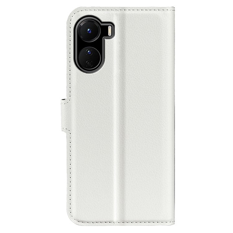 For vivo Y16 4G Litchi Texture PU Leather Wallet Stand Case Magnetic Clasp Folio Flip Protective Cover - White