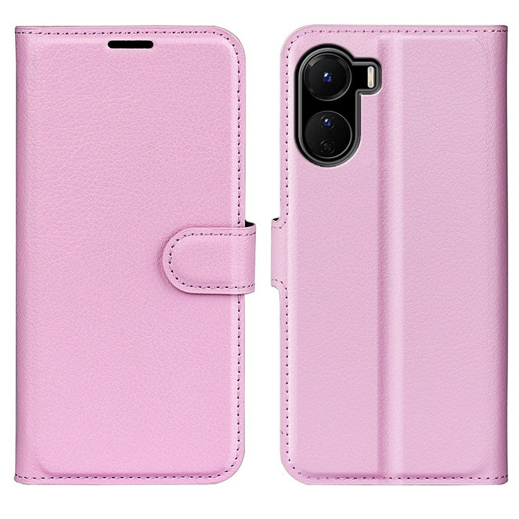 For vivo Y16 4G Litchi Texture PU Leather Wallet Stand Case Magnetic Clasp Folio Flip Protective Cover - Pink