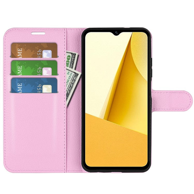 For vivo Y16 4G Litchi Texture PU Leather Wallet Stand Case Magnetic Clasp Folio Flip Protective Cover - Pink