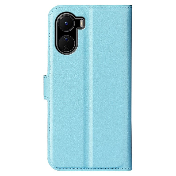 For vivo Y16 4G Litchi Texture PU Leather Wallet Stand Case Magnetic Clasp Folio Flip Protective Cover - Blue