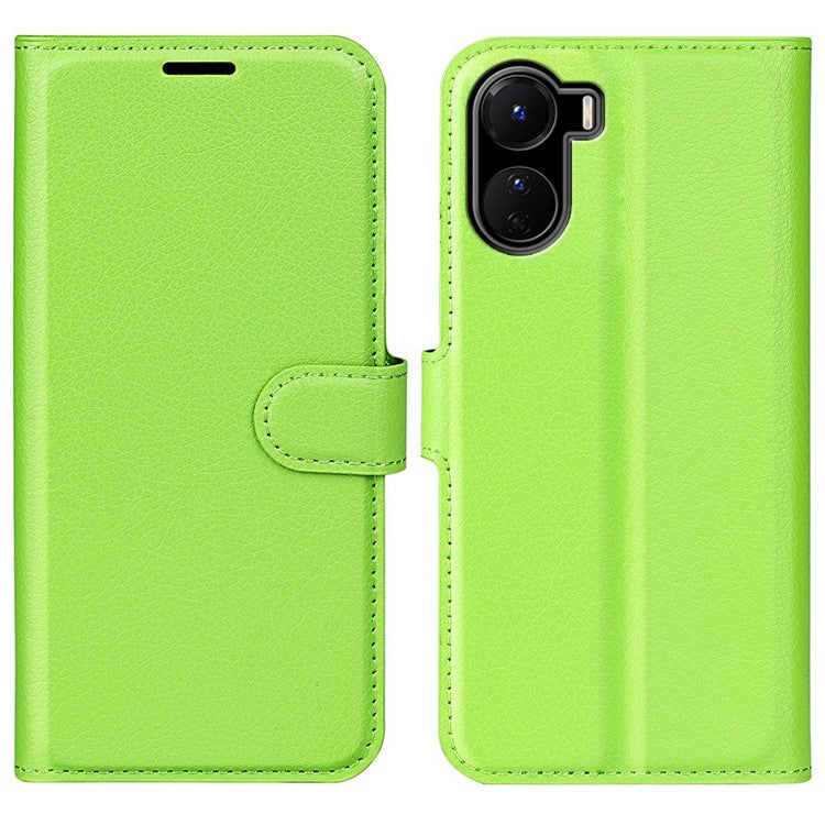 For vivo Y16 4G Litchi Texture PU Leather Wallet Stand Case Magnetic Clasp Folio Flip Protective Cover - Green