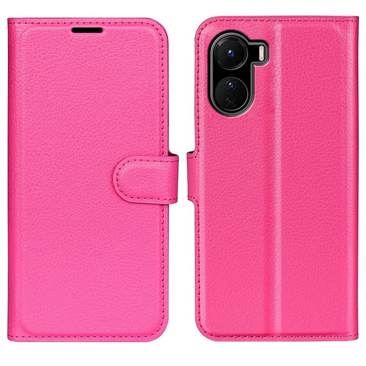 For vivo Y16 4G Litchi Texture PU Leather Wallet Stand Case Magnetic Clasp Folio Flip Protective Cover - Rose