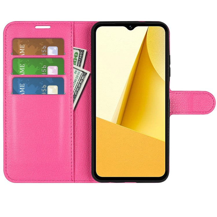 For vivo Y16 4G Litchi Texture PU Leather Wallet Stand Case Magnetic Clasp Folio Flip Protective Cover - Rose