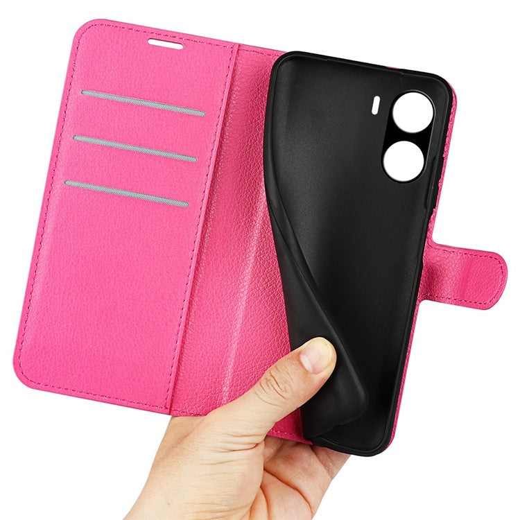 For vivo Y16 4G Litchi Texture PU Leather Wallet Stand Case Magnetic Clasp Folio Flip Protective Cover - Rose