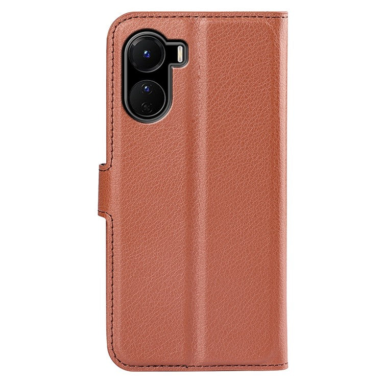 For vivo Y16 4G Litchi Texture PU Leather Wallet Stand Case Magnetic Clasp Folio Flip Protective Cover - Brown