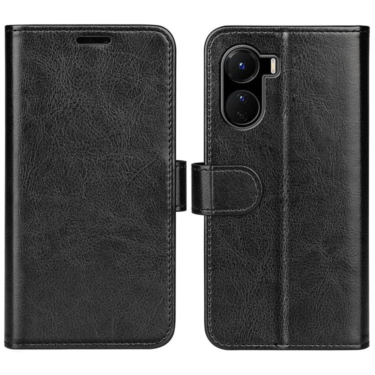 PU Leather Stand Phone Case for vivo Y16 4G, Crazy Horse Texture Folio Flip Foldable Stand Wallet Cover - Black