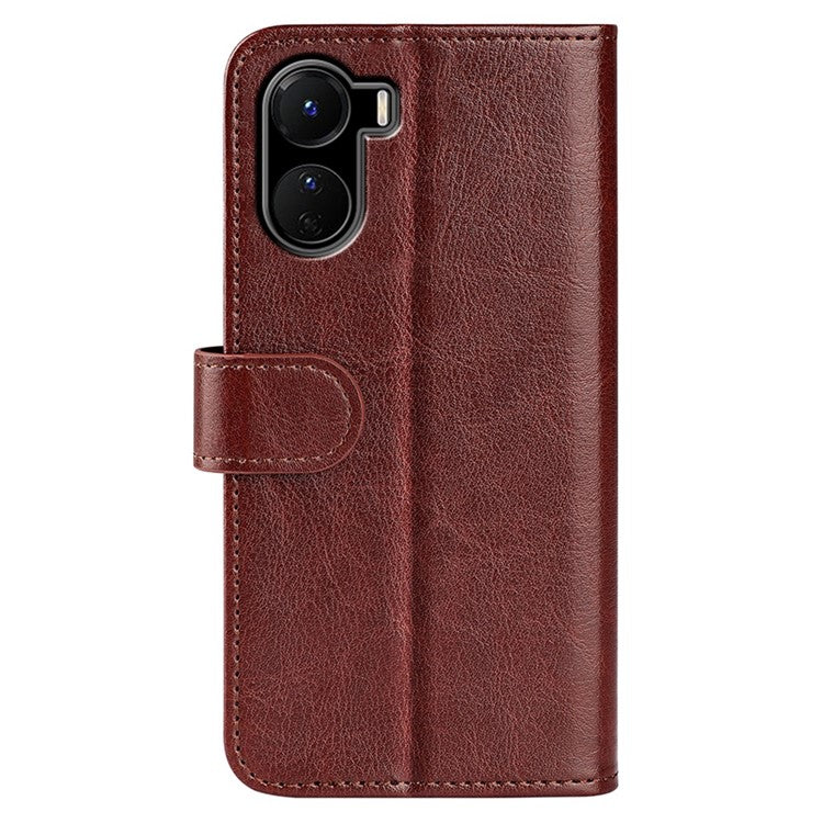 PU Leather Stand Phone Case for vivo Y16 4G, Crazy Horse Texture Folio Flip Foldable Stand Wallet Cover - Brown