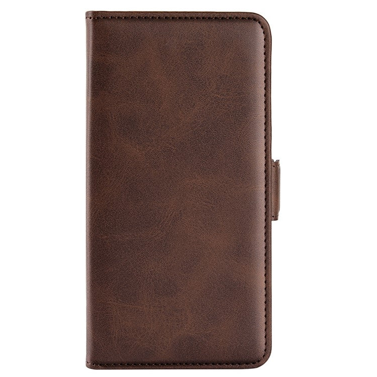 For vivo Y16 4G Calf Texture PU Leather Case Dual Magnetic Clasp Stand Wallet Folio Flip Phone Cover - Brown