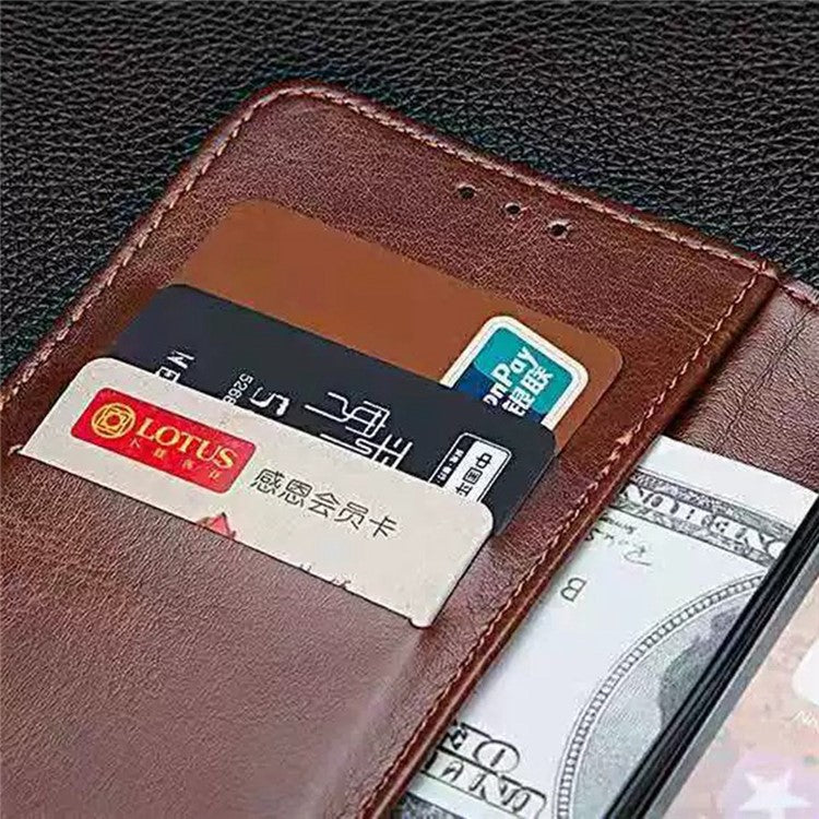 IDEWEI Anti-fall Phone Case for Realme C33 4G, Flip Wallet Stand Magnetic Closure Crazy Horse Textured PU Leather Phone Cover - Brown