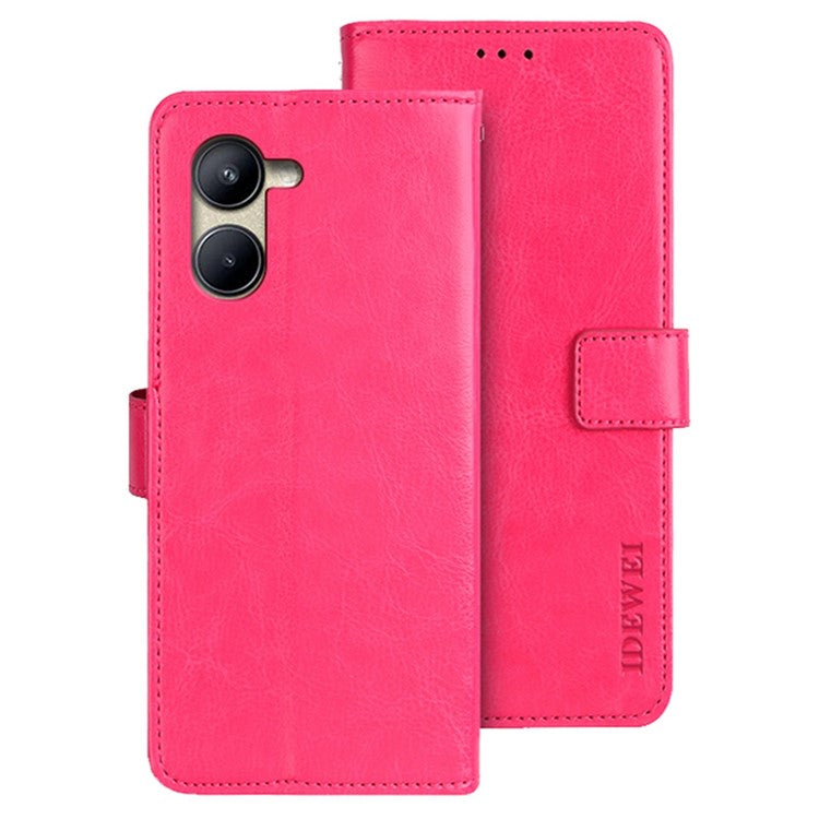 IDEWEI Anti-fall Phone Case for Realme C33 4G, Flip Wallet Stand Magnetic Closure Crazy Horse Textured PU Leather Phone Cover - Rose