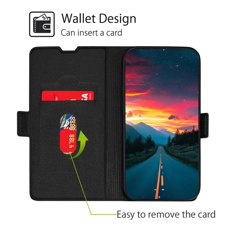 For vivo Y35 4G (2022) / Y22 4G / Y22s 4G Double Magnetic Clasp PU Leather Card Holder Case Ultra-thin Foldable Stand Protective Cover - Black