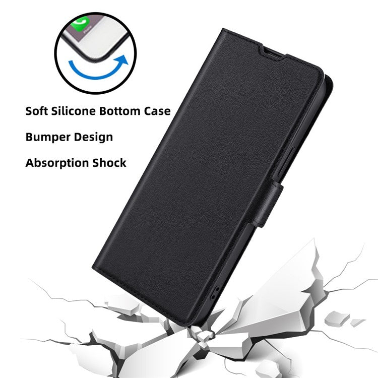 For vivo Y35 4G (2022) / Y22 4G / Y22s 4G Double Magnetic Clasp PU Leather Card Holder Case Ultra-thin Foldable Stand Protective Cover - Black