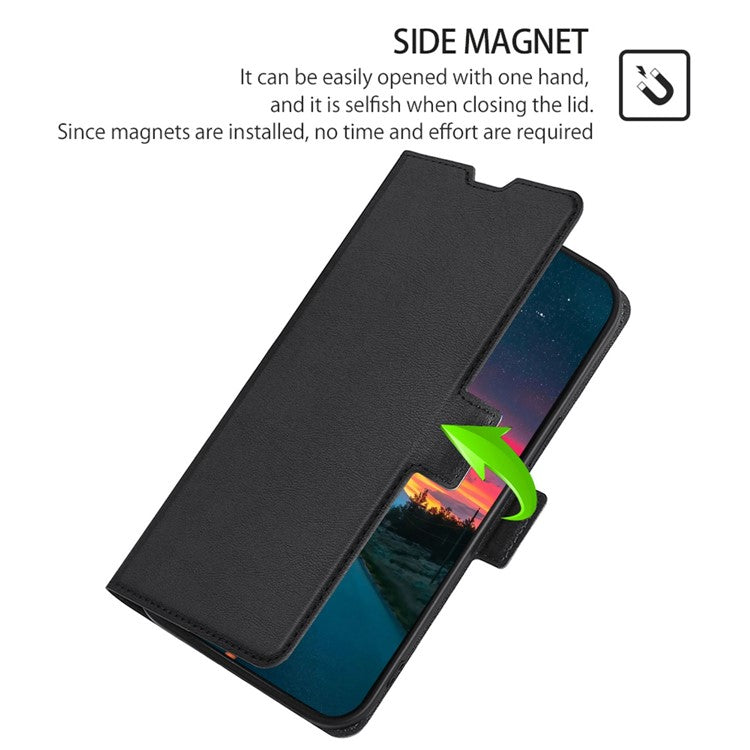 For vivo Y35 4G (2022) / Y22 4G / Y22s 4G Double Magnetic Clasp PU Leather Card Holder Case Ultra-thin Foldable Stand Protective Cover - Black