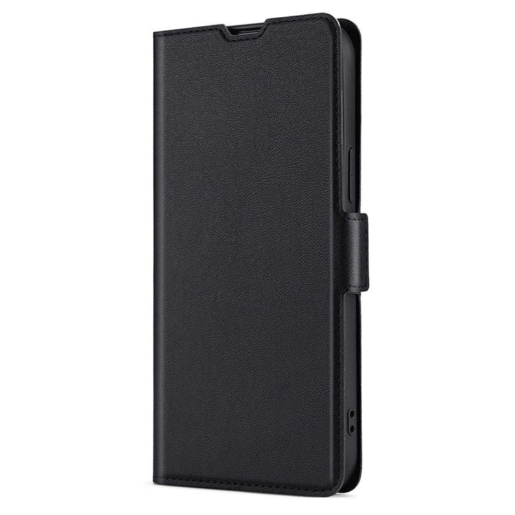 For vivo Y35 4G (2022) / Y22 4G / Y22s 4G Double Magnetic Clasp PU Leather Card Holder Case Ultra-thin Foldable Stand Protective Cover - Black