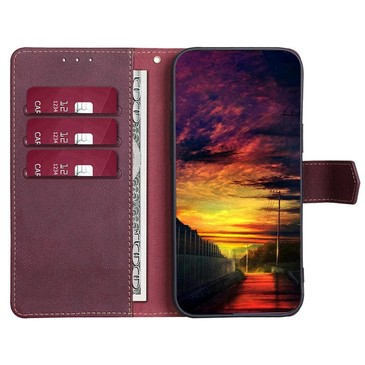 For vivo Y35 4G (2022) / Y22s 4G / Y22 4G RFID Blocking PU Leather Phone Protective Shell Water-repellent Flip Stand Wallet Cover - Wine Red