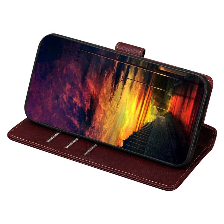 For vivo Y35 4G (2022) / Y22s 4G / Y22 4G RFID Blocking PU Leather Phone Protective Shell Water-repellent Flip Stand Wallet Cover - Wine Red