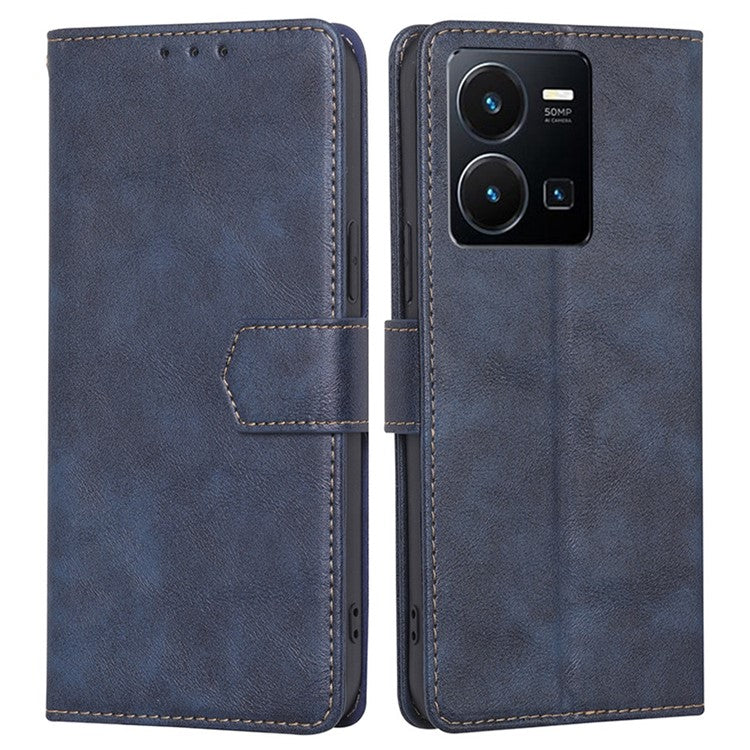 For vivo Y35 4G (2022) / Y22s 4G / Y22 4G RFID Blocking PU Leather Phone Protective Shell Water-repellent Flip Stand Wallet Cover - Blue