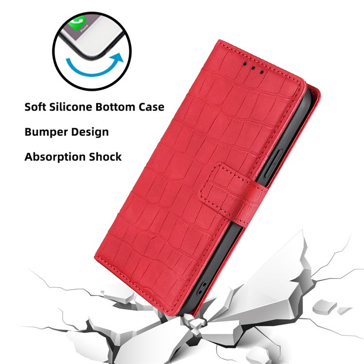 For vivo Y35 4G (2022) / Y22s 4G / Y22 4G Crocodile Texture Skin-touch Phone Cover PU Leather Magnetic Case with Stand Wallet - Red