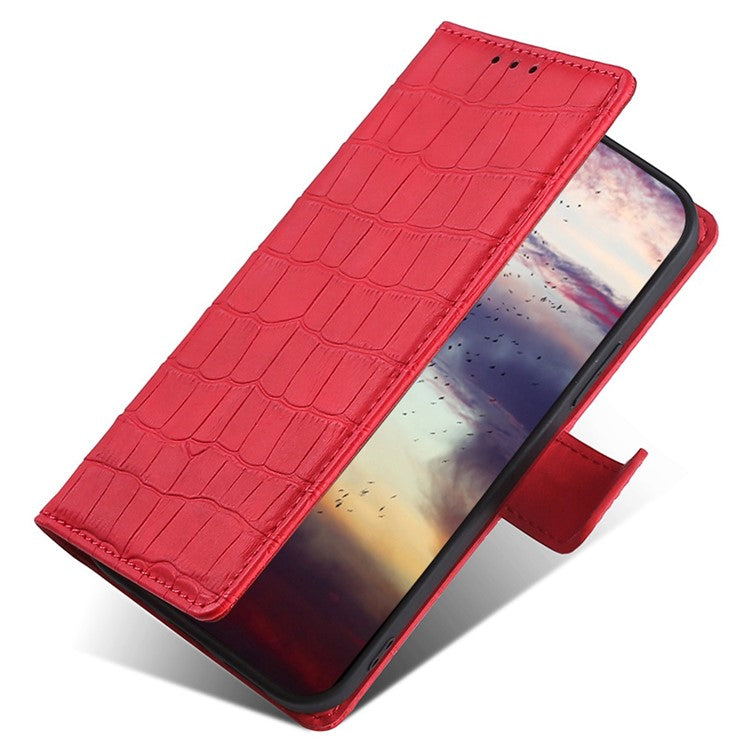 For vivo Y35 4G (2022) / Y22s 4G / Y22 4G Crocodile Texture Skin-touch Phone Cover PU Leather Magnetic Case with Stand Wallet - Red