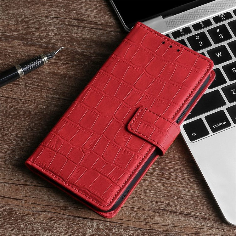 For vivo Y35 4G (2022) / Y22s 4G / Y22 4G Crocodile Texture Skin-touch Phone Cover PU Leather Magnetic Case with Stand Wallet - Red