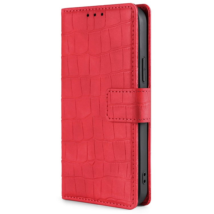 For vivo Y35 4G (2022) / Y22s 4G / Y22 4G Crocodile Texture Skin-touch Phone Cover PU Leather Magnetic Case with Stand Wallet - Red