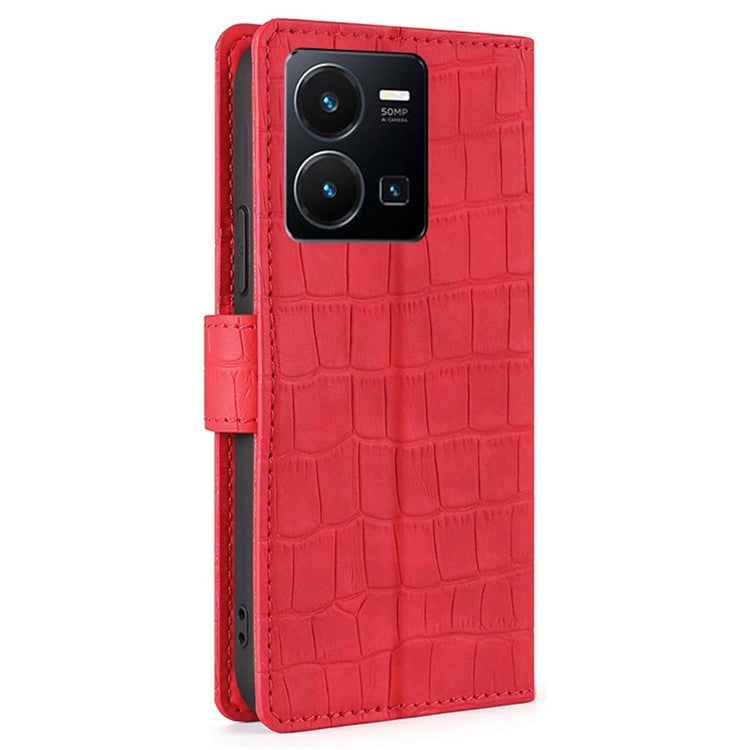 For vivo Y35 4G (2022) / Y22s 4G / Y22 4G Crocodile Texture Skin-touch Phone Cover PU Leather Magnetic Case with Stand Wallet - Red