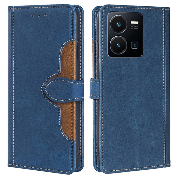 For vivo Y35 4G (2022) / Y22s 4G / Y22 4G Straw Hat Pattern PU Leather Phone Case Skin-touch Stand Wallet Inner TPU Cover - Blue